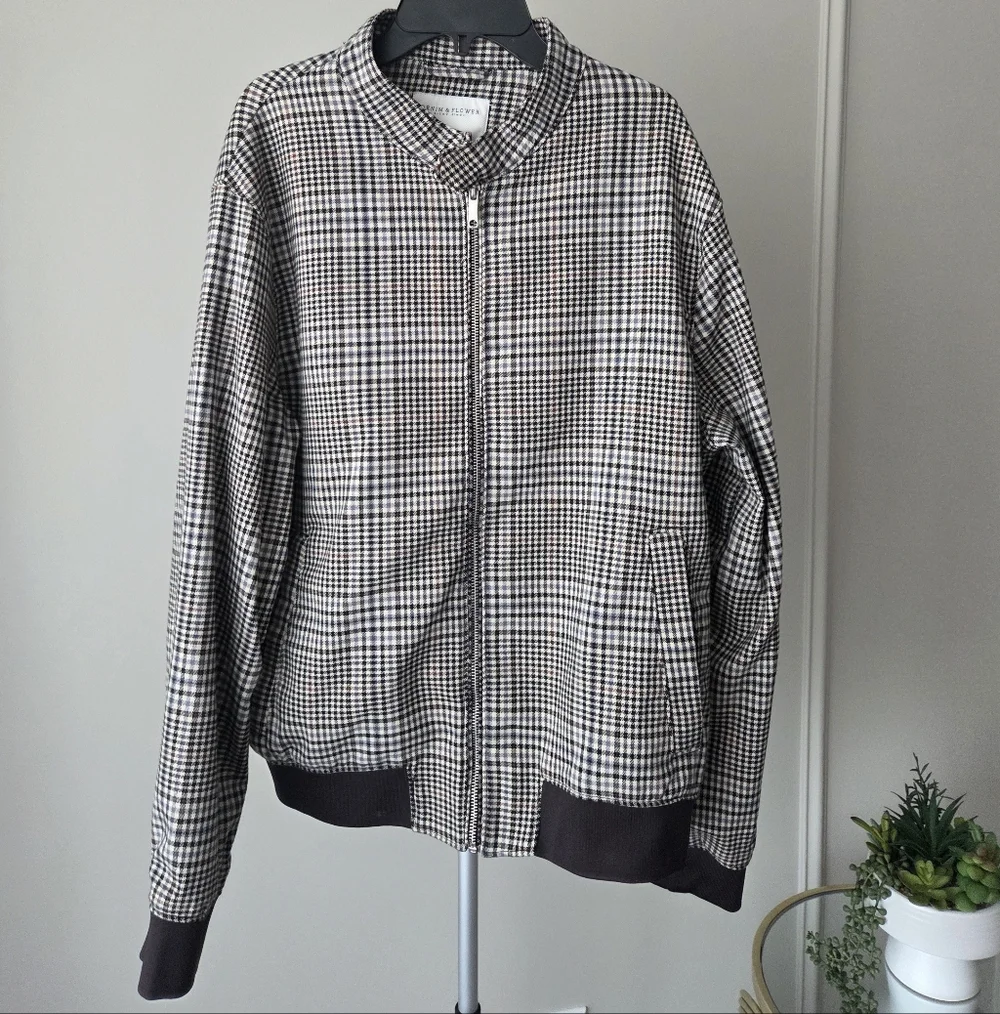 Denim & Flower Checkered Zip-Up Windbreaker Jacket Sz.L
